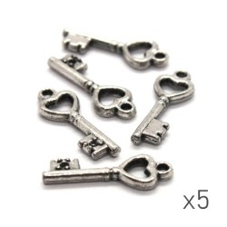 5 breloques clé 20mm argent vieilli