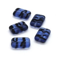 Perles rectangulaires plates en verre bleu et noir x5