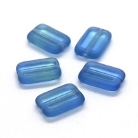 Perles rectangulaires plates en verre vert et bleu x5