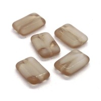 Perles rectangulaires plates en verre beige et blanc x5