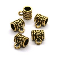 Perle attache breloque tube dorée x5