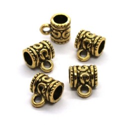 Perle attache breloque tube dorée x5