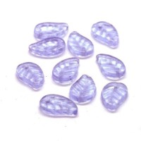Perles feuille en verre lilas x10