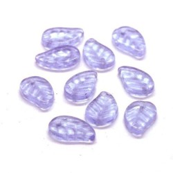 Perles feuille en verre lilas x10