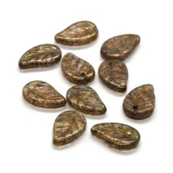 Perles feuille en verre cristal bronze x10