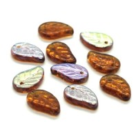 Perles feuille en verre smoked topaz AB x10