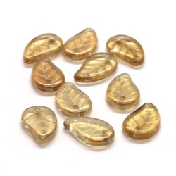 Perles feuille en verre champagne x10