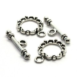 Fermoirs toggle ronds 15mm argent vieilli x2