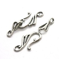 Fermoir crochet argent vieilli pour collier x2