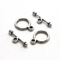 Mini fermoirs toggle ronds 9mm argent vieilli x2