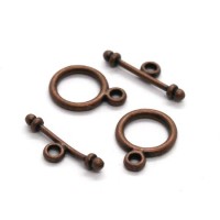 Mini fermoirs toggle ronds 9mm cuivre x2