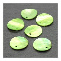 Perles sequins nacre 15mm vert x6