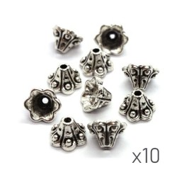 Perles coupelles métal fleur trompette 9mm argent vieilli x10