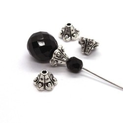 Perles coupelles fleur 9mm argent vieilli