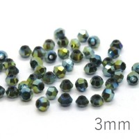 Perles toupies verre cristal 3mm vert métallisé x50