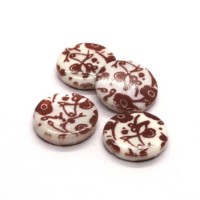 Perle en nacre imprimée 15mm rouge foncé