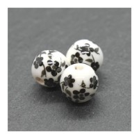 Perle céramique fleurie ronde 8mm noir