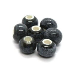 Perle céramique ronde 6mm gris moucheté