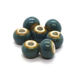 Perle céramique ronde 6mm bleu moucheté