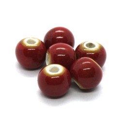 Perle céramique ronde 8mm rouge moucheté