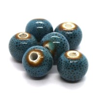 Perle céramique ronde 10mm bleu moucheté