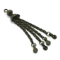 Pendentif pompon métal 4 chaînes bronze