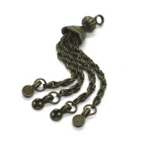Pendentif pompon métallique 4 chaînes bronze