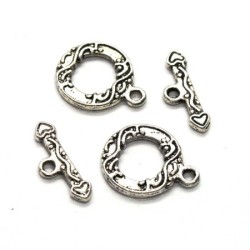 Fermoir toggle argent vieilli 13mm x2