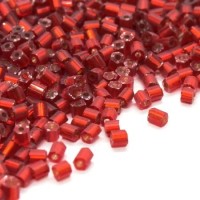 10g mini perles rocailles tube 2mm rouge silver lined