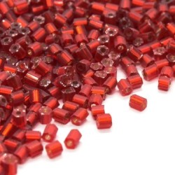 10g mini perles rocailles tube 2mm rouge silver lined