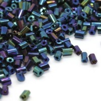 10g mini perles rocailles tube 2 mm noir irisé AB