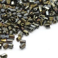 Mini perles rocailles tube 2 mm métallisées gris bronze