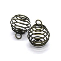 Pendentif spirale cage à perle 12mm bronze x2