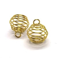 Pendentif spirale cage à perle 12mm doré x2