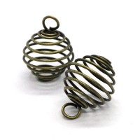 Pendentif spirale cage à perle 16mm bronze x2