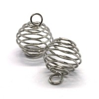 Pendentif spirale cage à perle 16mm vieil argent x2
