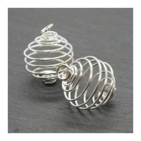 Pendentif spirale cage à perle 16mm argenté x2
