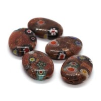 Perles ovales goldstone millefiori 18mm x5