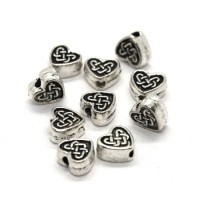 10 Perles coeur noeud celtique 6mm en métal argent vieilli