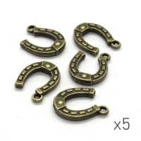 Breloque fer à cheval 15mm bronze x5