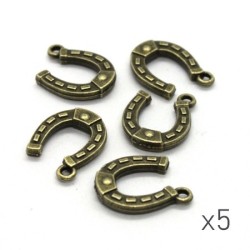 Breloque fer à cheval 15mm bronze x5