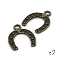 2 breloques fer à cheval 24mm bronze
