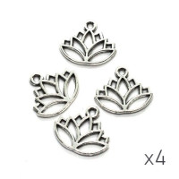 Breloque fleur de lotus argent vieilli