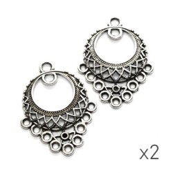 Breloque chandelier connecteur 9 trous vieil argent