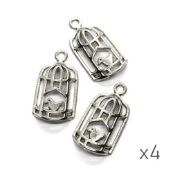 Breloque volière bombée argent vieilli