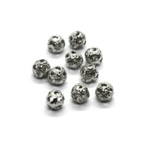 Perles filigrane rondes 4mm en métal vieil argent