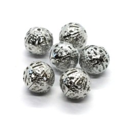Perles filigrane rondes 10mm en métal vieil argent