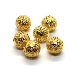 Perles filigrane rondes 10mm en métal doré