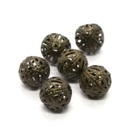 Perles filigrane rondes 10mm métal bronze