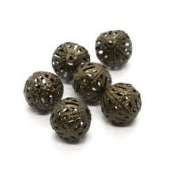 Perles filigrane rondes 10mm métal bronze